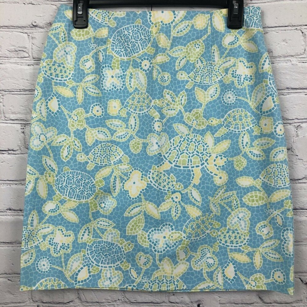 Talbots Petites Pencil Skirt Size 8 Blue Floral